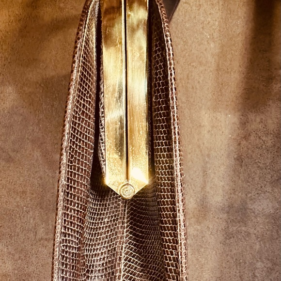 Vintage Genuine Lizard hand bag purse Brown 10"x8.5"x2.5" - Picture 7 of 8